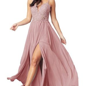 V Neck Spaghetti Straps Lace Bodice Dress